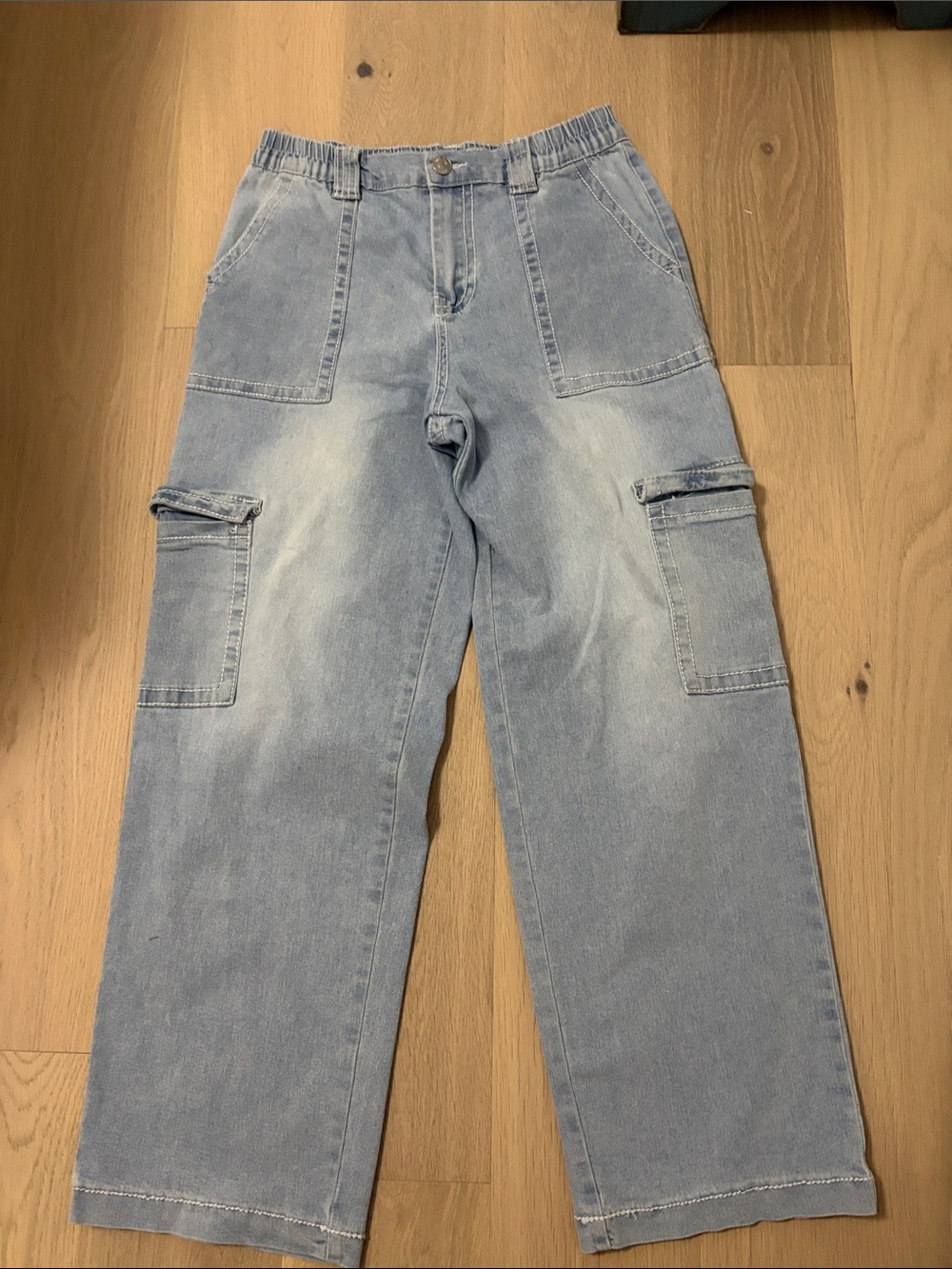 Light Blue Washed Cargo Jeans for Woman